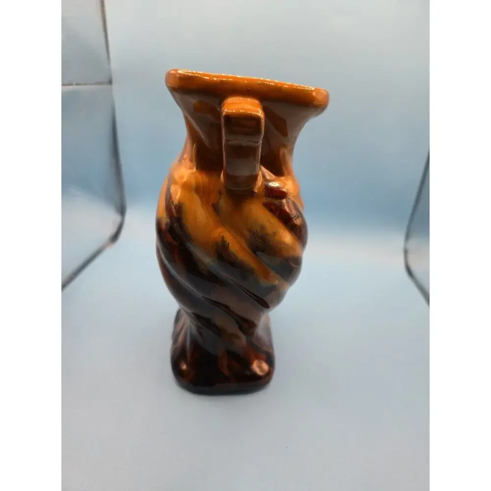 Vintage Mid Century Drip Glaze Pottery Vase Brown Amber MCM Unmarked